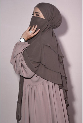 Peçeli Üç Katlı Hazır Şifon Sufle Khimar Vizon Peçeli Üç Katlı Hazır Şifon Sufle Khimar Vizon