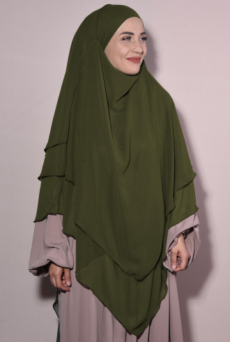 Peçeli Hazır Şifon Sufle Khimar Yağ Yeşili Peçeli Hazır Şifon Sufle Khimar Yağ Yeşili