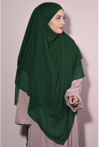 Şifon Peçeli Üç Katlı Sufle Khimar Zümrüt Yeşili Şifon Peçeli Üç Katlı Sufle Khimar Zümrüt Yeşili