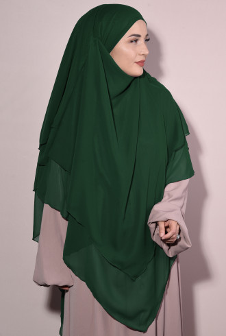 Şifon Peçeli Üç Katlı Sufle Khimar Zümrüt Yeşili Şifon Peçeli Üç Katlı Sufle Khimar Zümrüt Yeşili