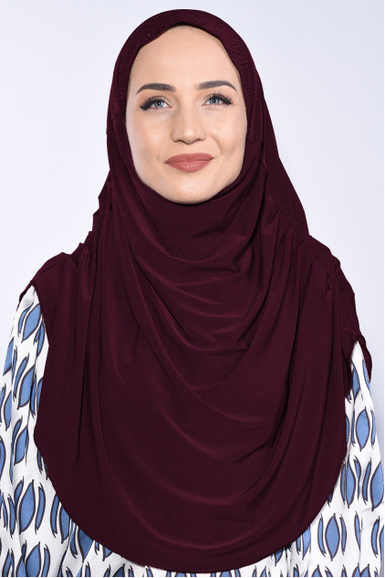 Taşlı Pileli Hijab Bordo