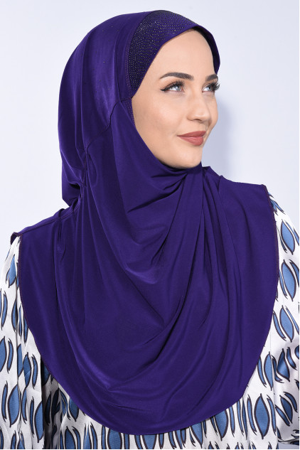 Taşlı Pileli Hijab Mor