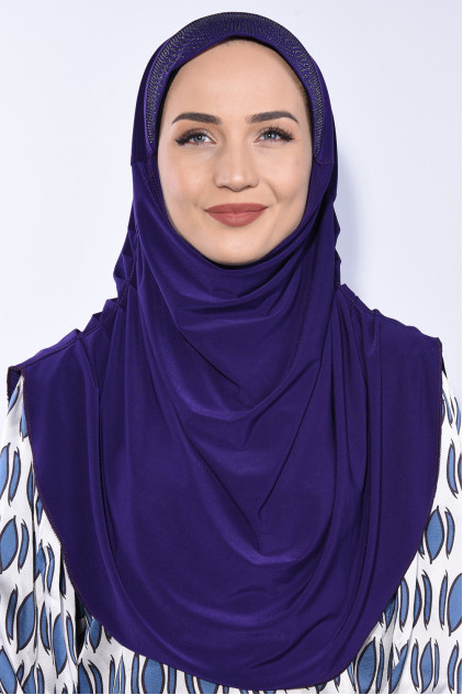 Taşlı Pileli Hijab Mor