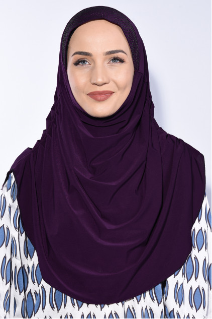 Taşlı Pileli Hijab Mürdüm