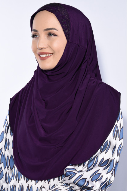 Taşlı Pileli Hijab Mürdüm