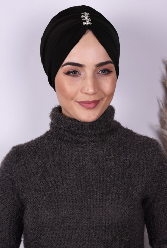 Taşlı Büzgülü Bone Siyah Taşlı Büzgülü Bone Siyah