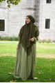 Tesettür Elbise / Ferace Pileli Standart Beden Haki Yeşili