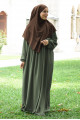 Pileli Fermuarlı Elbise / Ferace Haki Yeşili