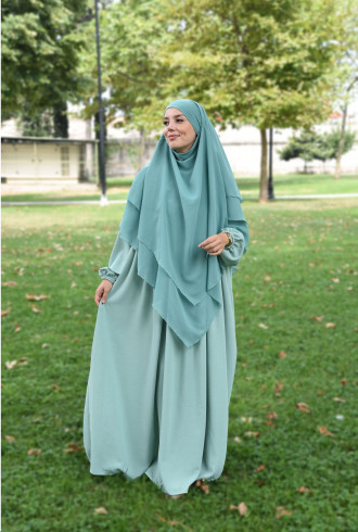 Tesettür Elbise / Ferace Pileli Kloş Model Mint Yeşili Tesettür Elbise / Ferace Pileli Kloş Model Mint Yeşili