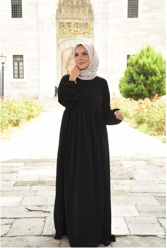 Tesettür Elbise / Ferace Pileli Fermuarlı Kloş Model Siyah Tesettür Elbise / Ferace Pileli Fermuarlı Kloş Model Siyah