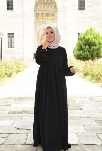 Tesettür Elbise / Ferace Pileli Fermuarlı Kloş Model Siyah Tesettür Elbise / Ferace Pileli Fermuarlı Kloş Model Siyah