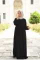 Tesettür Elbise / Ferace Pileli Fermuarlı Kloş Model Siyah