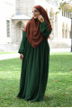Pileli Fermuarlı Elbise / Ferace Zümrüt Yeşili
