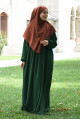 Pileli Fermuarlı Elbise / Ferace Zümrüt Yeşili